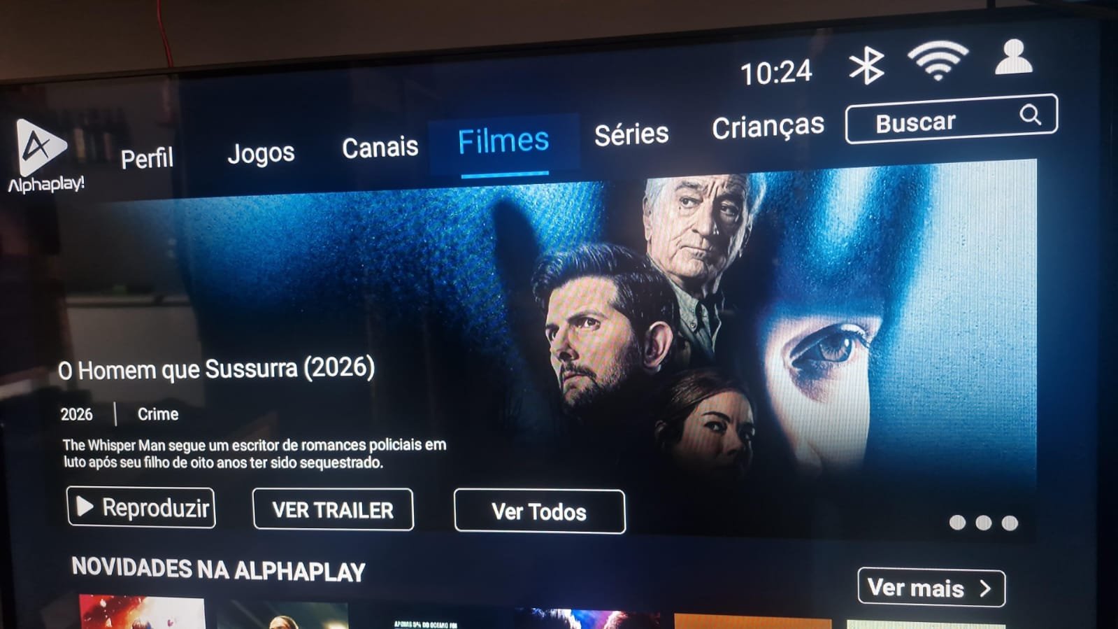 Tela inicial do AlphaPlay com o ícone de perfil no canto superior direito